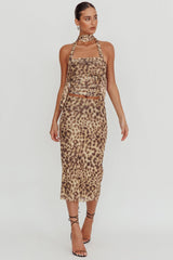 Meet Up Elastic Waist Midi Skirt Leopard