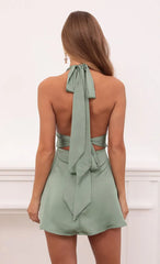 Satin Dress in Sage