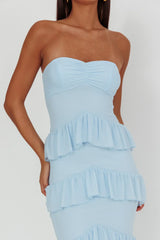 Dulce Dreams Sweetheart Neckline Frill Maxi Dress Blue