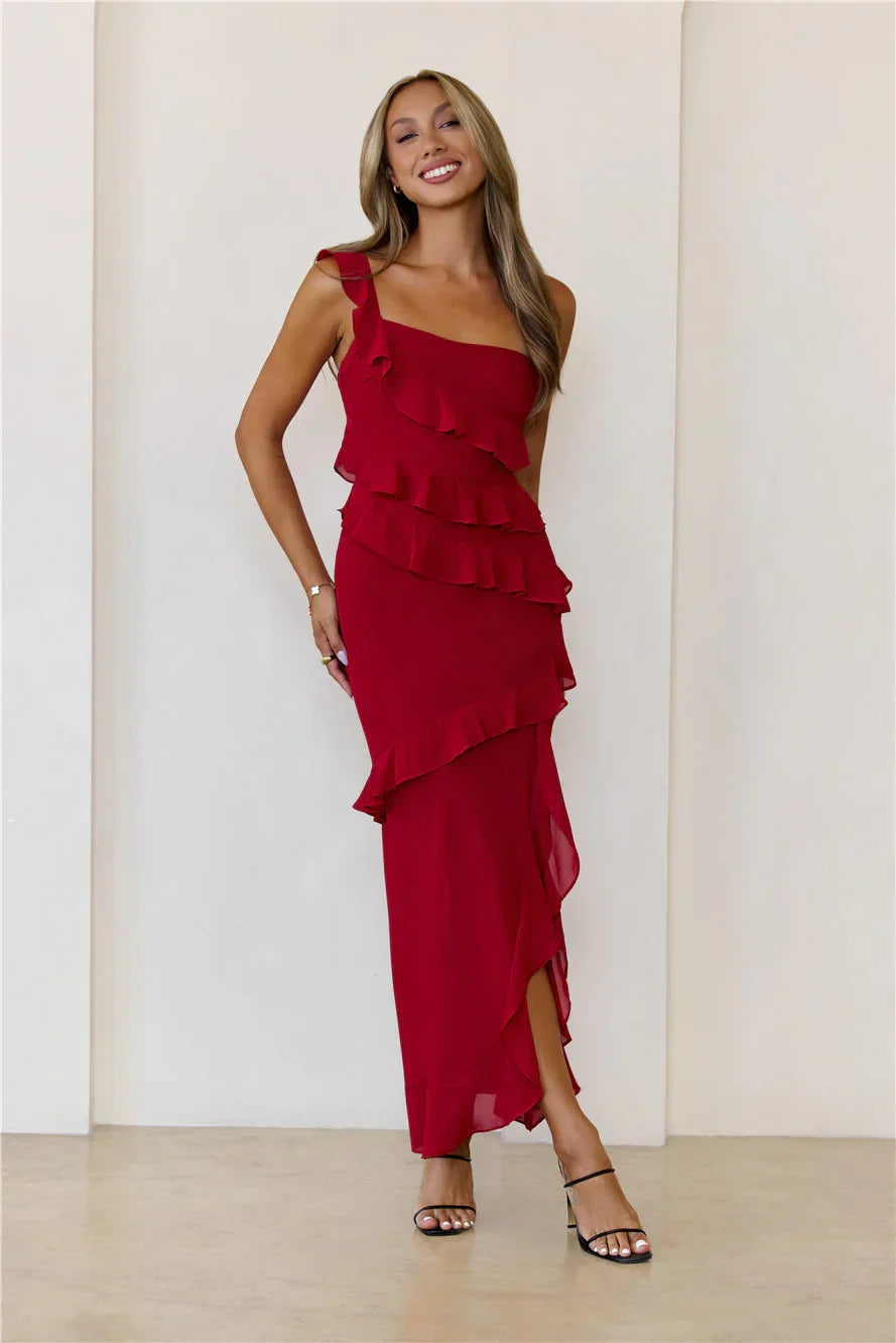 Out Late Look Great One Shoulder Maxi Dress Yellow