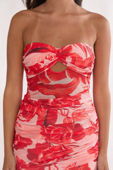 Kallira Ruched Maxi Dress Floral Red