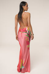 Satin Floral Print Maxi Dress